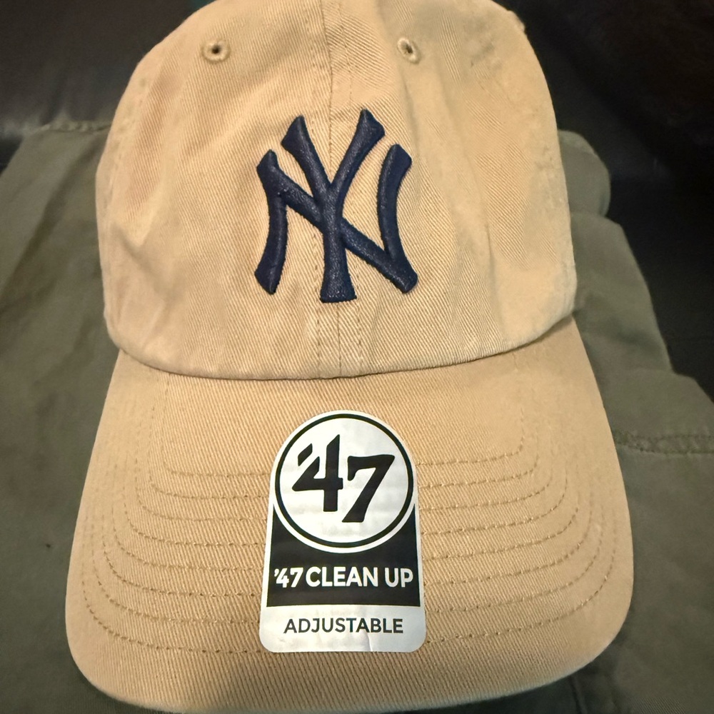 47 Brand Tan Cap with Navy Emblem